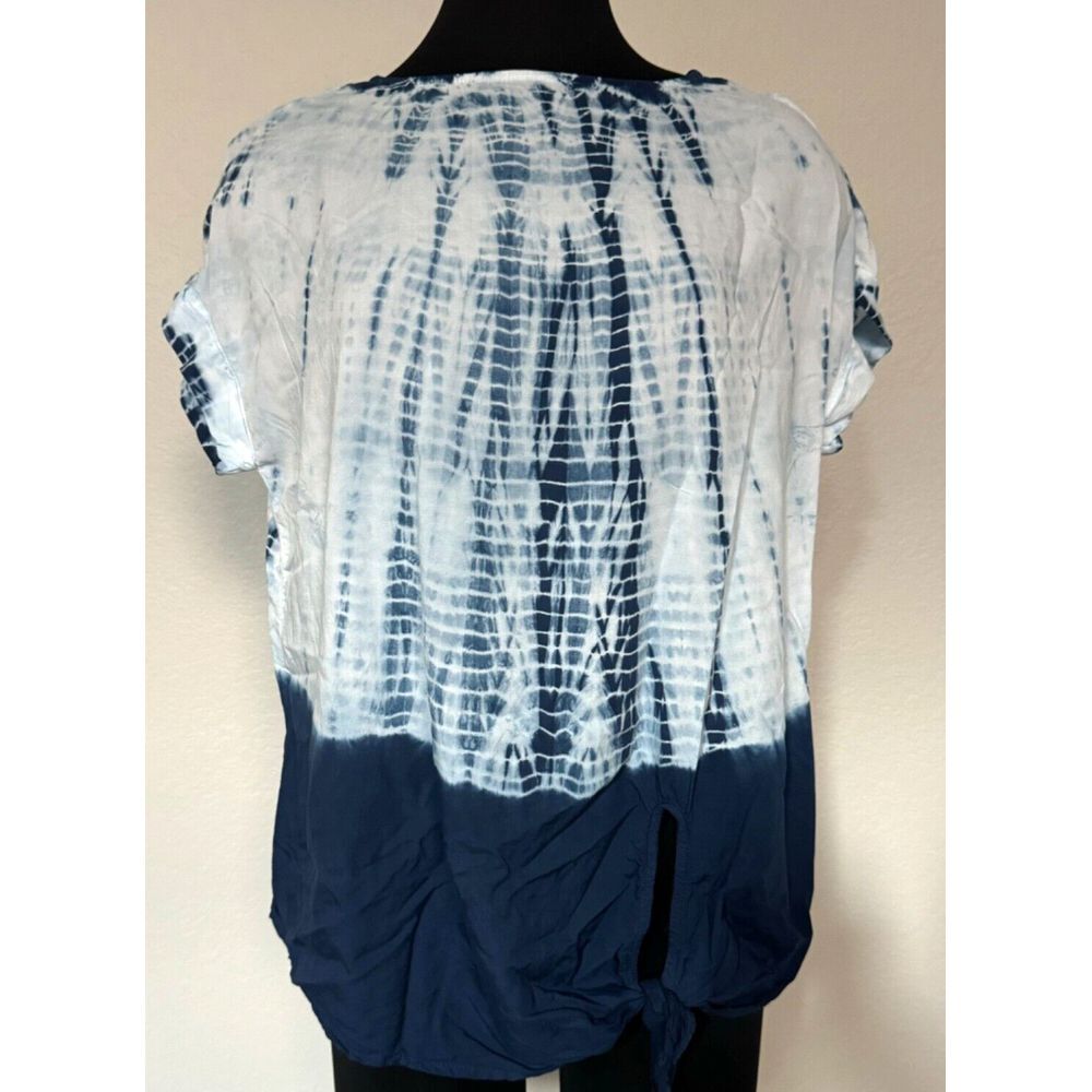 Beach Lunch Lounge Shirt Women‎ Large Blue Tie Dye Side Knot Blouse Beach Pool